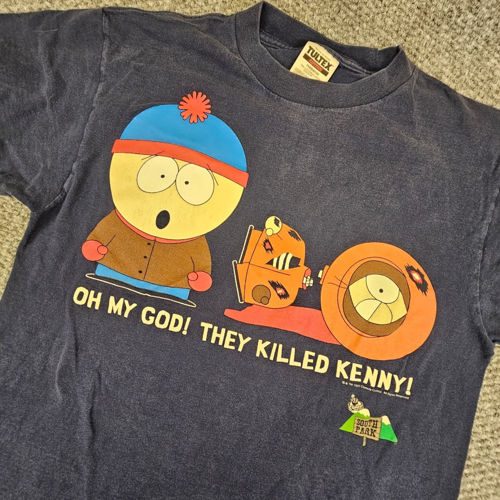 Vintage 1997 South Park They Killed Kenny T-Shirt Tultex Navy Blue Mens Large